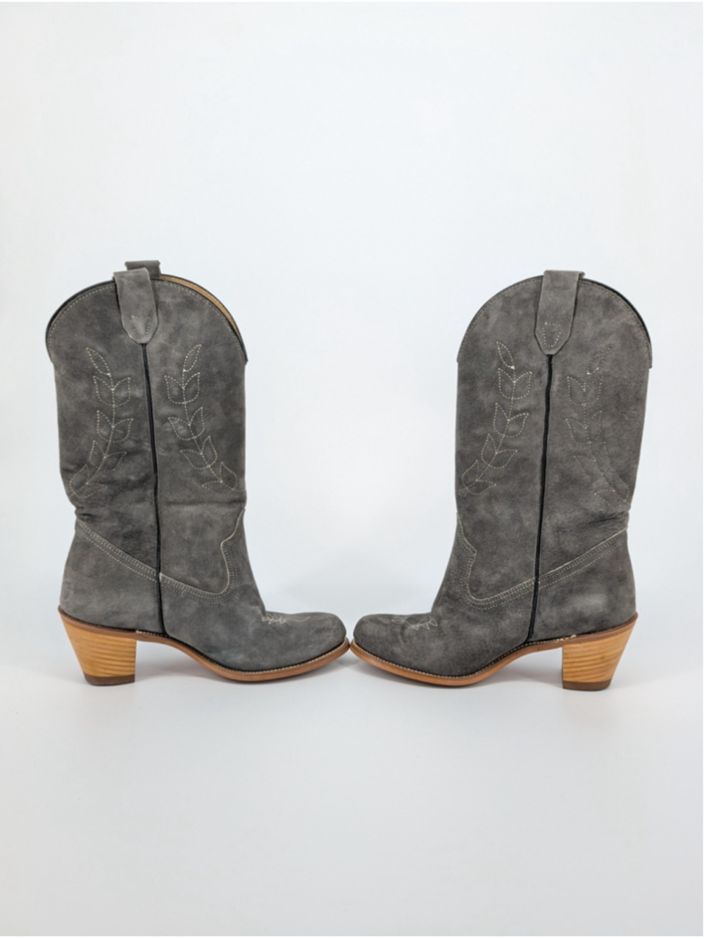 Vintage 1970s Wolverine Pigskin Suede Cowboy Boots Gray Women’s 8 M w/Box USA - Picture 6 of 14